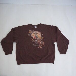 Vintage Jerzees Brown Cardinal Bird Lantern Autumn Leaves Nature Sweater XL